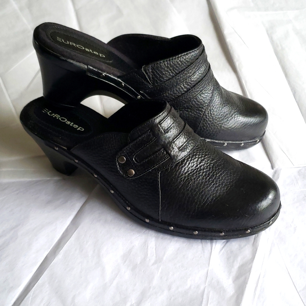 Eurostep Stud Platform Comfort Clogs Mules "STUDDIE" BLACK Leather Women's 10M
